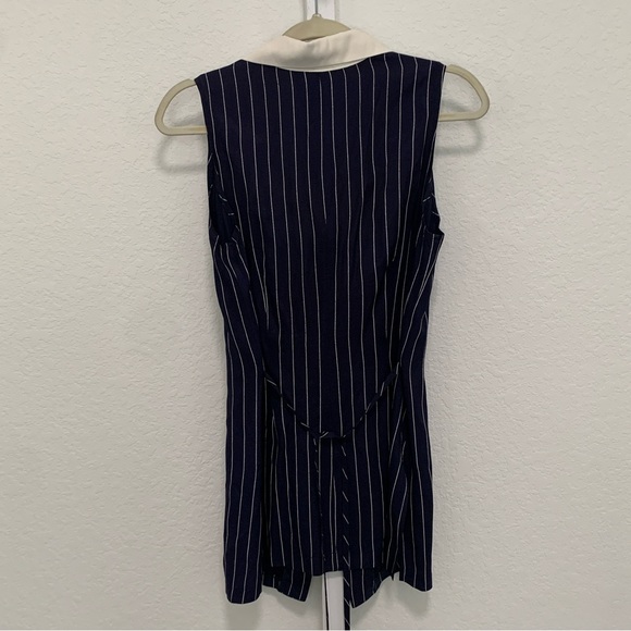 Vintage City Triangles Blue Striped Sleeveless Button Down Mini Dress - Picture 5 of 8